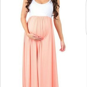 Pink and White Maternity Maxi Dress - NWOT